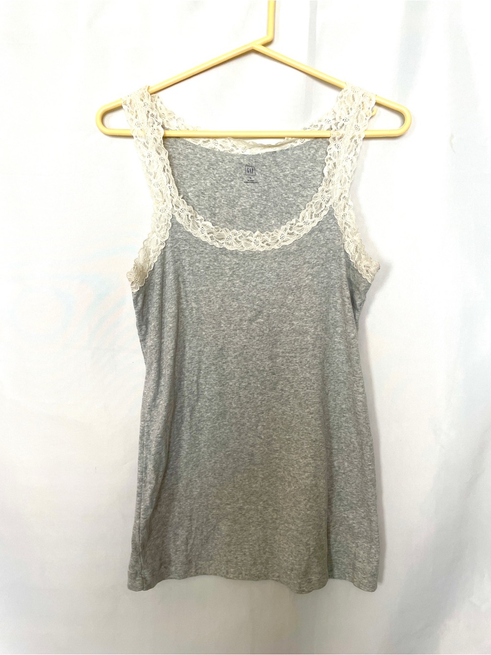 GAP Gray Lace-Trim Tank Top with Cream Lace